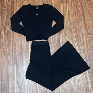 House of Harlow 1960 Black Ribbed Matching Set Top & Flare Pants Womens M Lounge